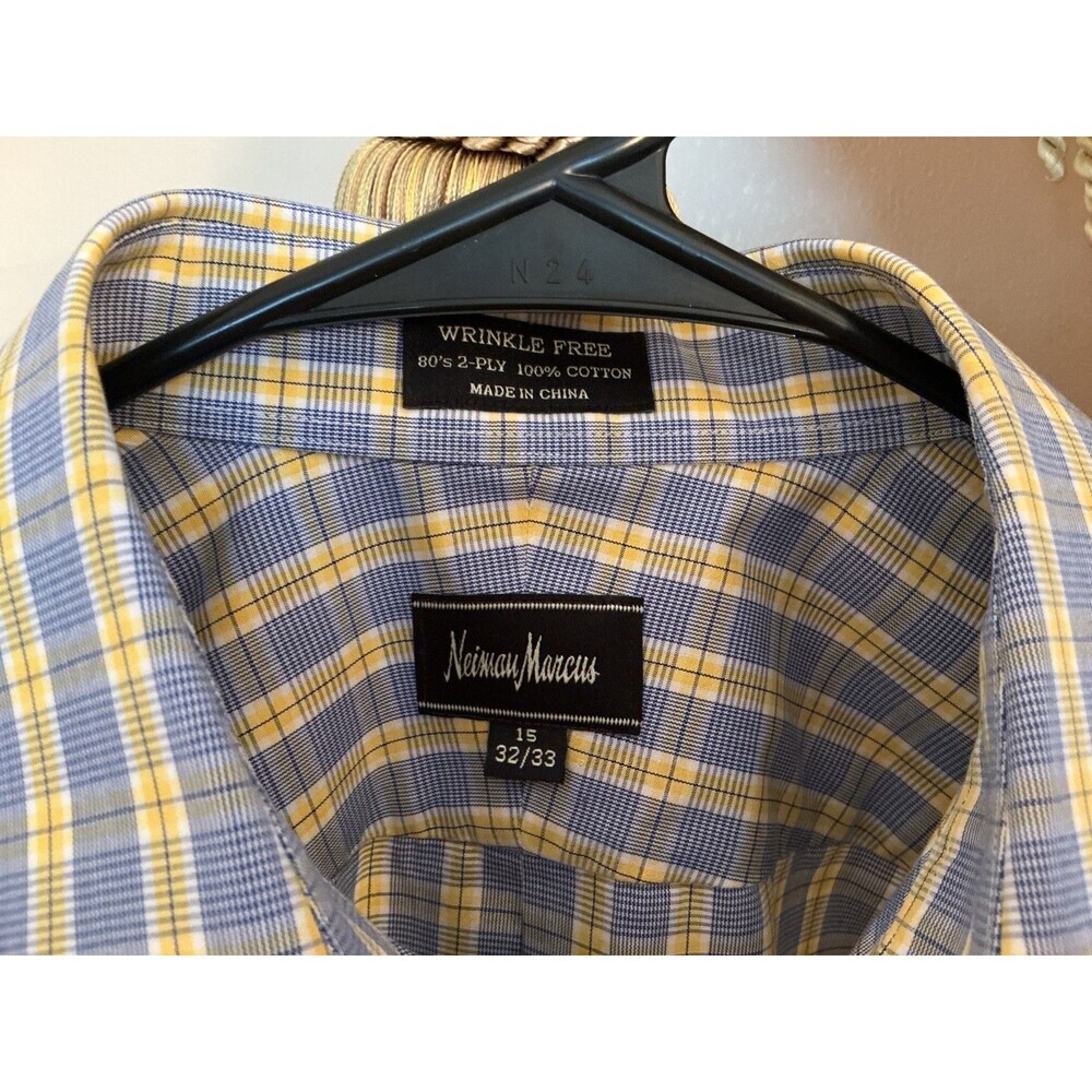 Neiman Marcus Shirt Mens 15 x 32/33 Trim Fit Long Sleeve Button Up 80's 2Ply - Picture 2 of 6